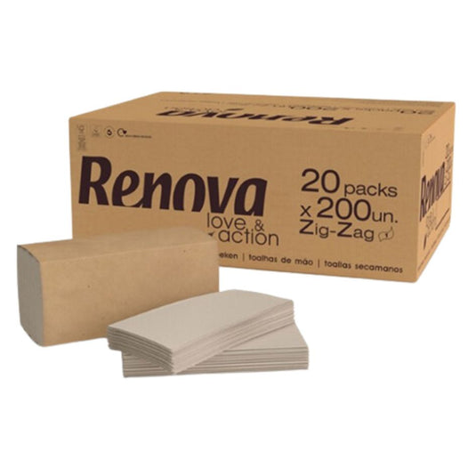 Toalha de Mão Renova Cor Kraf, Folha Simples - 21,5 x 22 Zig Zag - 20 Maços - 4000 Serviços