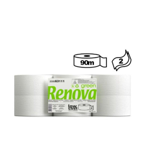 Papel Higiénico Jumbo Renova 2 Folhas 90m – 12 Rolos