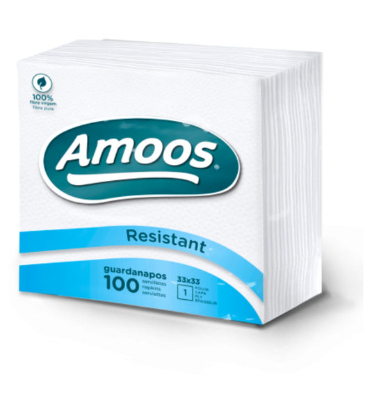 Guardanapo 33x33 cm, de Folha Simples - Amoos Resistant-  30 Maços (3000 Unidades)