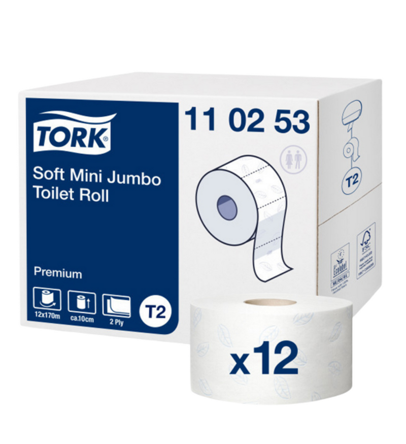 Carregue imagem no visualizador da galeria T2 - Tork Papel Higiénico Mini Jumbo Suave, Folha Dupla - 170m - 12 Rolos
