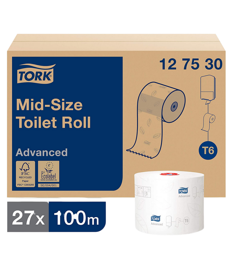 Carregue imagem no visualizador da galeria T6 - Tork Mid-size Rolo de Papel Higiénico, Folha Dupla - 100m - 27 Rolos
